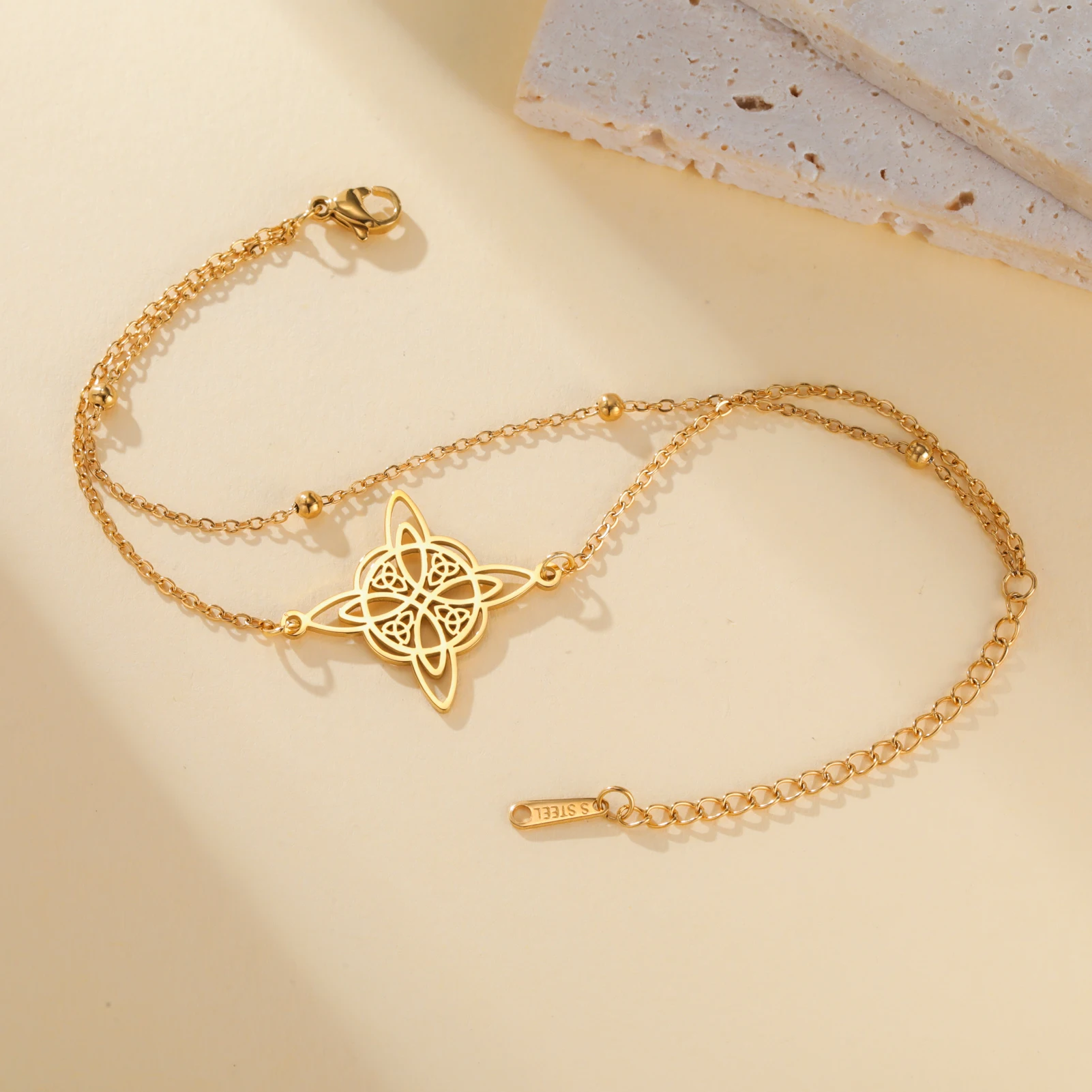 Kkjoy Hexenknoten Keltischer Vierzackiger Stern Fußkettchen Edelstahl Fußschmuck Sommer Strand Amulett Geschenk für Frauen Mädchen – Detail 11