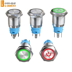 LANBOO 16A2 Economical Metal Push Button Switch, Factory Direct Sale, 1NO1NC/with LED, Momentary or Latching/Selectable