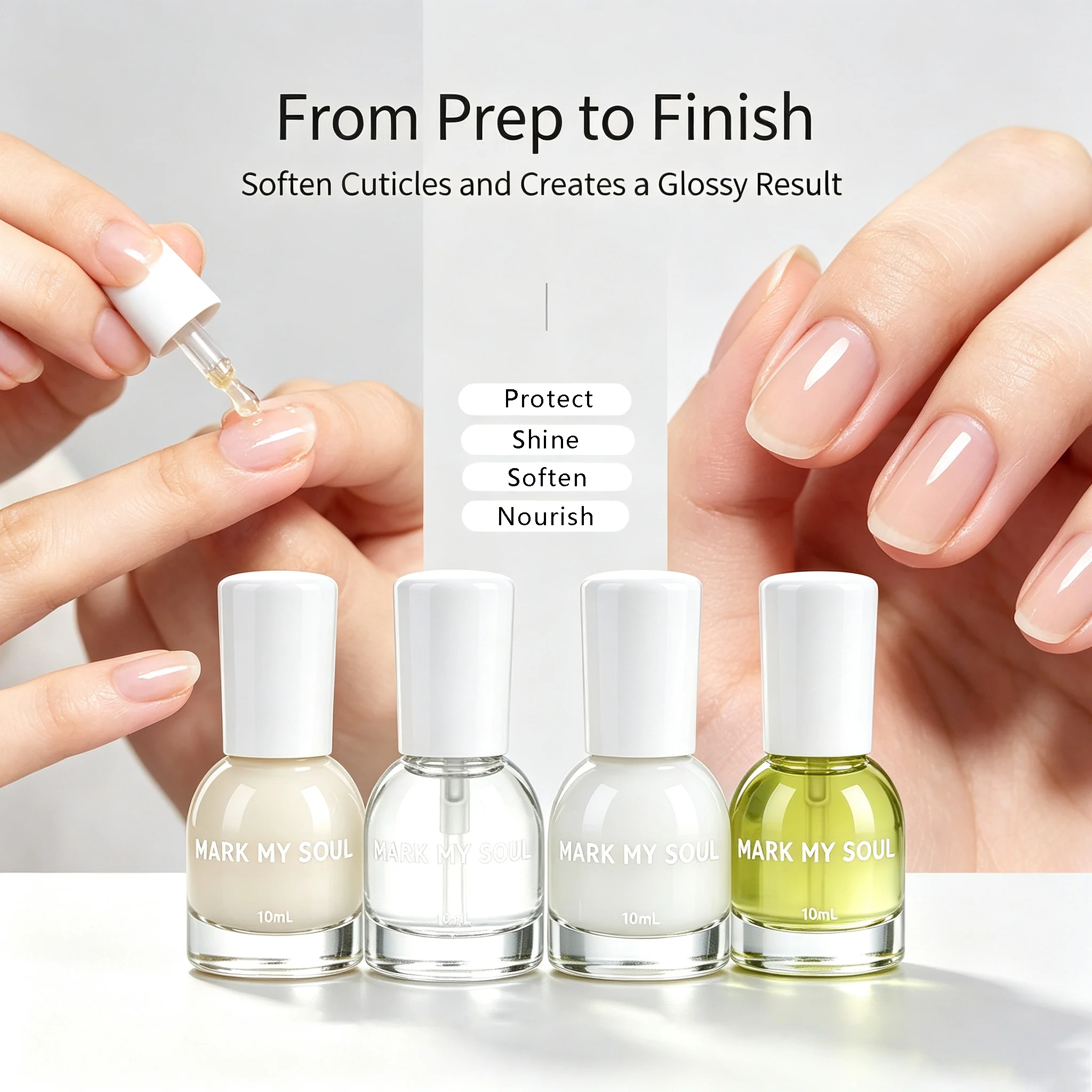 MARK MY SOUL 4-Bottle Complete Nail Care Set, Salon Essential Contains Cuticle Softener, Cuticle Nutrition Oil
