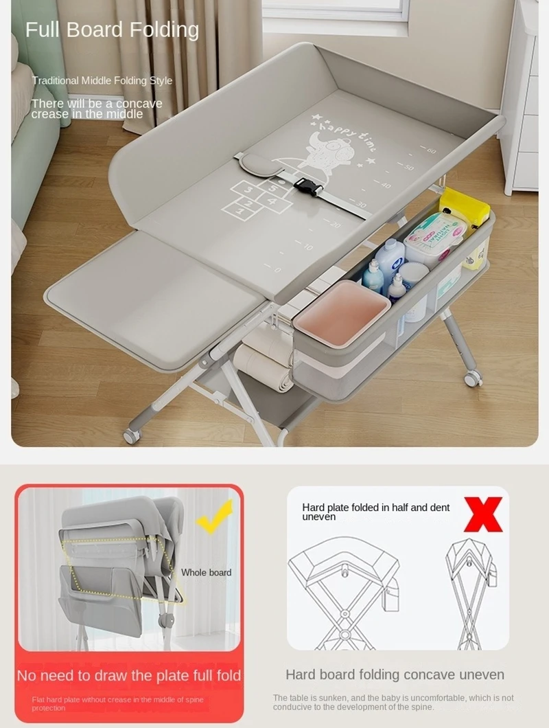 طاولة تغيير الحفاضات المحمولة مع عجلات لمحطة تغيير الحفاضات المتنقلة القابلة للطي مع ارتفاع قابل للتعديل وتخزين كبير #3