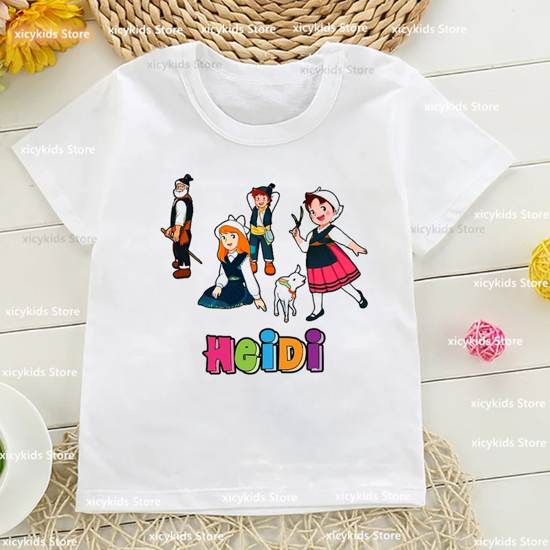 t-shirt for boys/girls Tshirt Funny Heidi And Family Cartoon Print Girls T-Shirt Cute Girls Clothes Summer Baby Tshirt white top