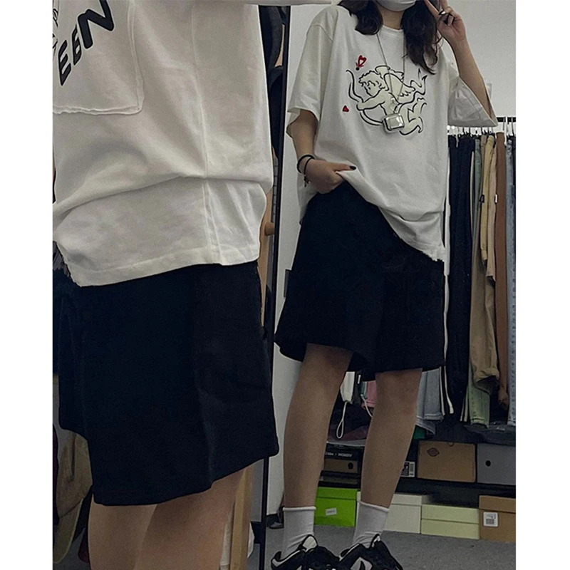 MEXZT Harajuku Cargo Shorts Women Oversized Black Pure Cotton Baggy Shorts Summer Streetwear White Wide Leg Sports Short Pants