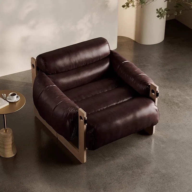 Leather lazy sofa retro armchair single sofa