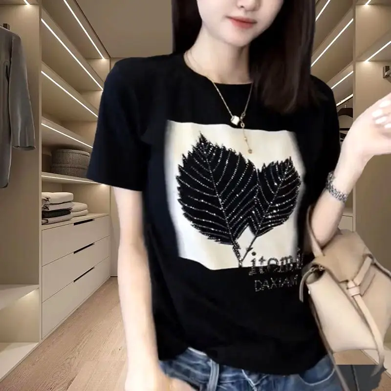 Rotes Bügel-T-Shirt aus reiner Baumwolle für Damen, Sommer, New Age-Reducing, modisches, trendiges Schlankheits-Top