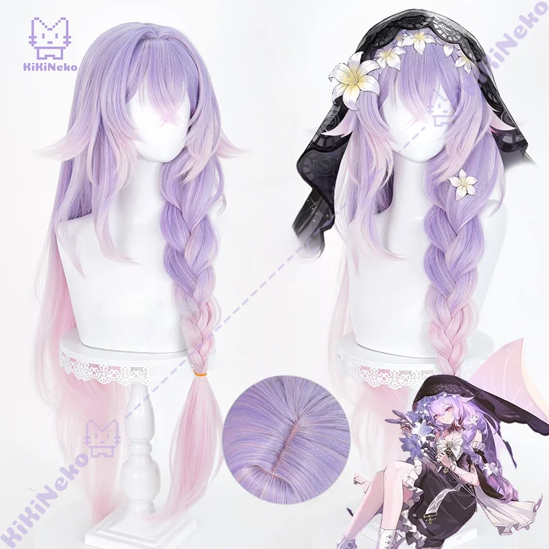 Game Wuthering Waves Lily Cosplay Wig Long Lavender Pink Gradient Braid Scalp Top For Halloween Comicon Party Adult Women Men