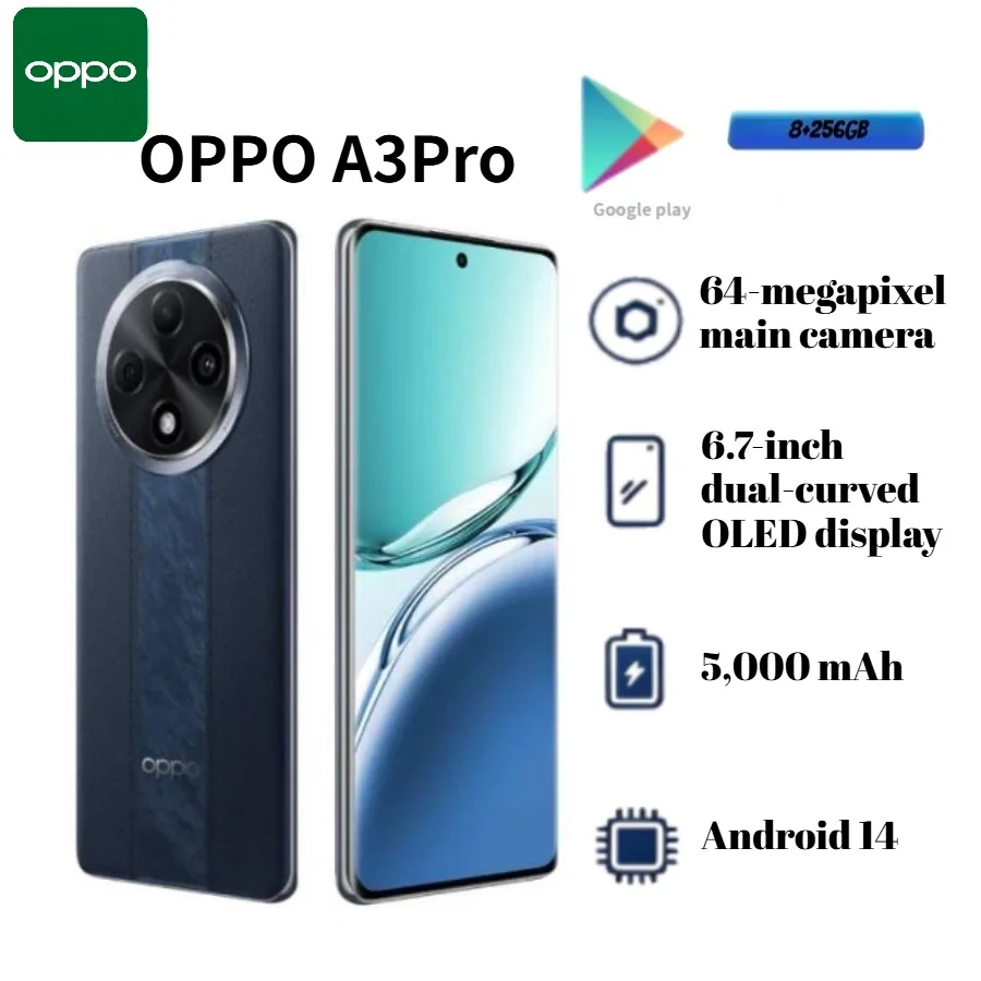 2026 Latest Model Global OPPO A3 Pro 5G 8+256GB 16GB Extended RAM 80W Fast Charge 120Hz AMOLED Screen Android 14 Smartphone