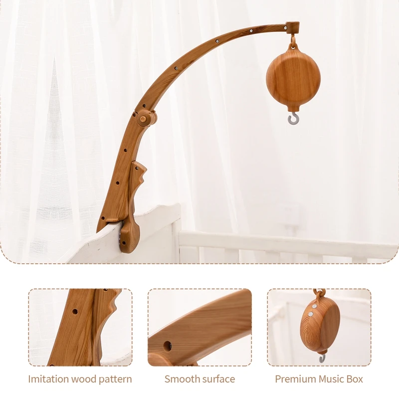 Baby Bed Bell Bracket 0-12 Months Newborn Crib Holder Can Foldable Mobile Imitation Wooden Bell Bracket Rattle Toy Infant Gifts