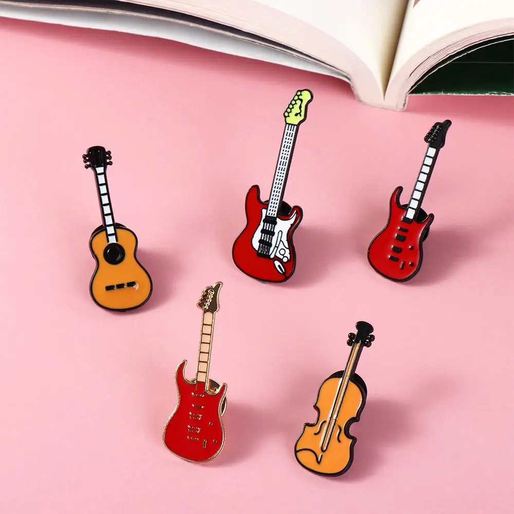 Musical Instrument Enamel Pin Alloy Electric Guitar Rock Bag Pins Vintage Ukulele Brooches for Women Backpack Decoration