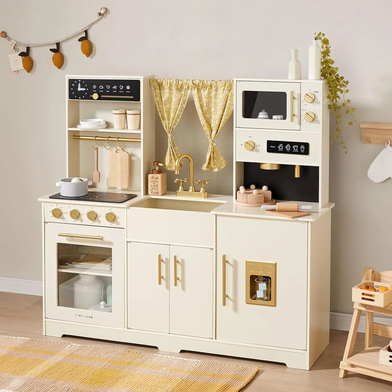 Tiny Land Play Kitchen For Kids, Toy Kitchen Set With Plenty Of Play Features, New Modern Kids Wooden Play Kitchen Designed In