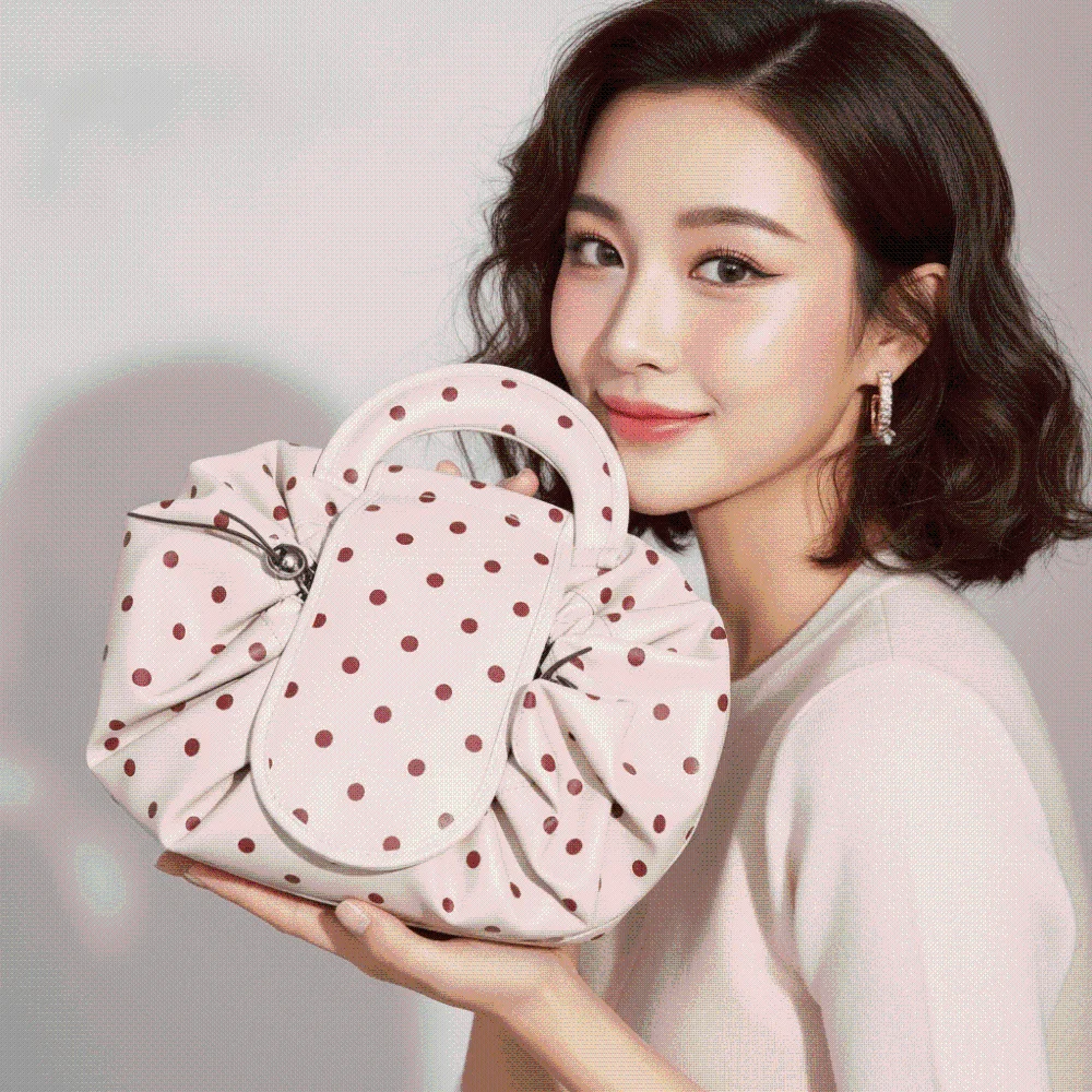 Waterproof Drawstring Makeup Pouch Portable Washable Lazy Travel Organizer Patterned Spacious Polka Dot Cosmetic Bag Campers