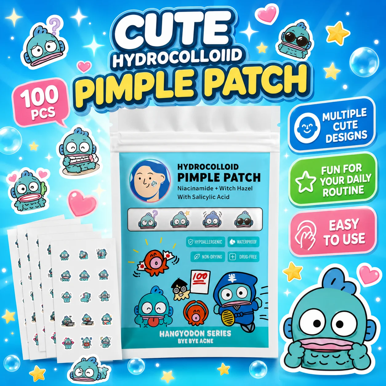 Pimple Patches 20/60/100PCS Hydrocolloid Acne Stickers Facial Blemish Cover with Salicylic Acid and Centella