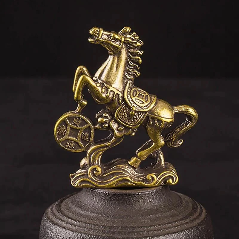 Brass Horse Step On Coins Lucky Statue Feng Shui Desk Miniatures Pure Copper Crafts Collections Chinese Home Office Figurines