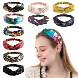 Fashionable Woman's Cross Headband with Chiffon Small Floral Design, Elastic Hair Band Headpiece