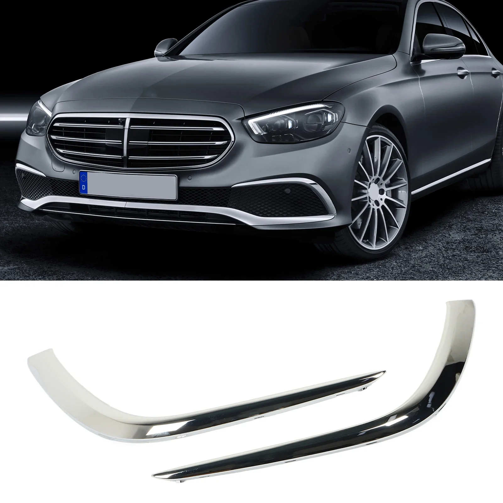 

2pcs Lower Fog Grille Molding Trims Replacement For Benz E‑Class W213 Exclusive Line 2021 To 2023 Chrome 213 885 3703