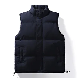 Chalecos gruesos y cálidos para hombre, chaqueta Lisa ajustada con cuello levantado, sin mangas, chaleco informal para otoño e invierno, novedad de 2023