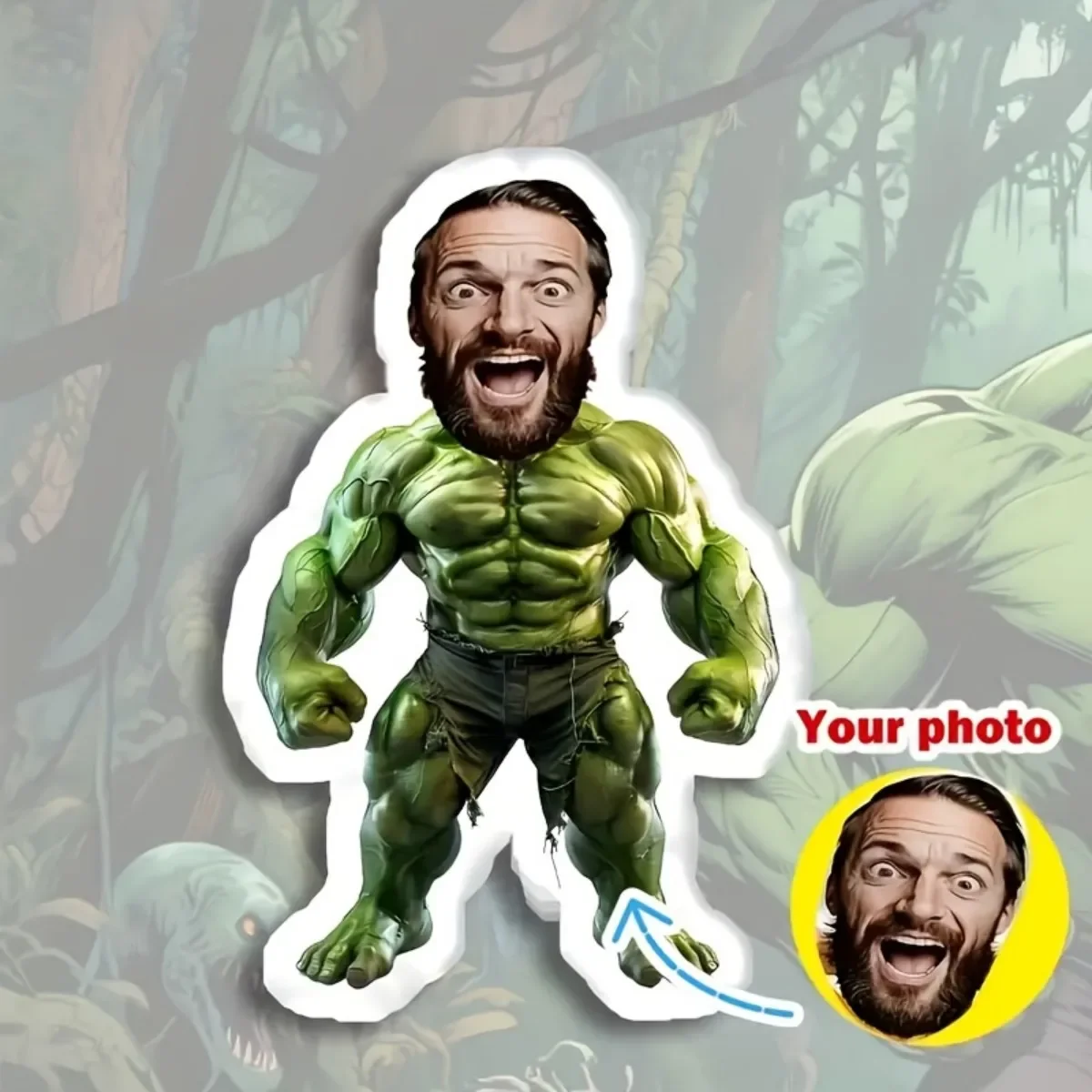 New Personalized photo plush pillow - Customize a green muscle man with your photo, a must-have gift for your boyfriend