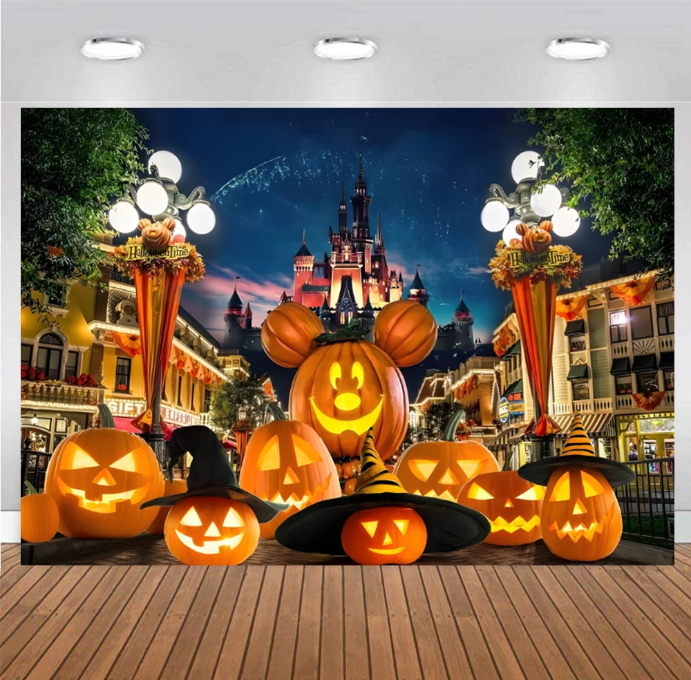 

Disney Halloween Castle Backdrop for Photography Park Pumpkin Birthday Kids Trick or Treating Party Decorations Photo Background