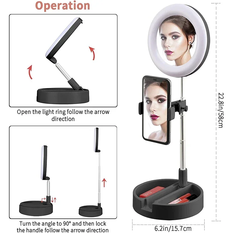 

‌Foldable LED Makeup Mirror‌ – Adjustable Color Temperatures & USB-Powered Portability