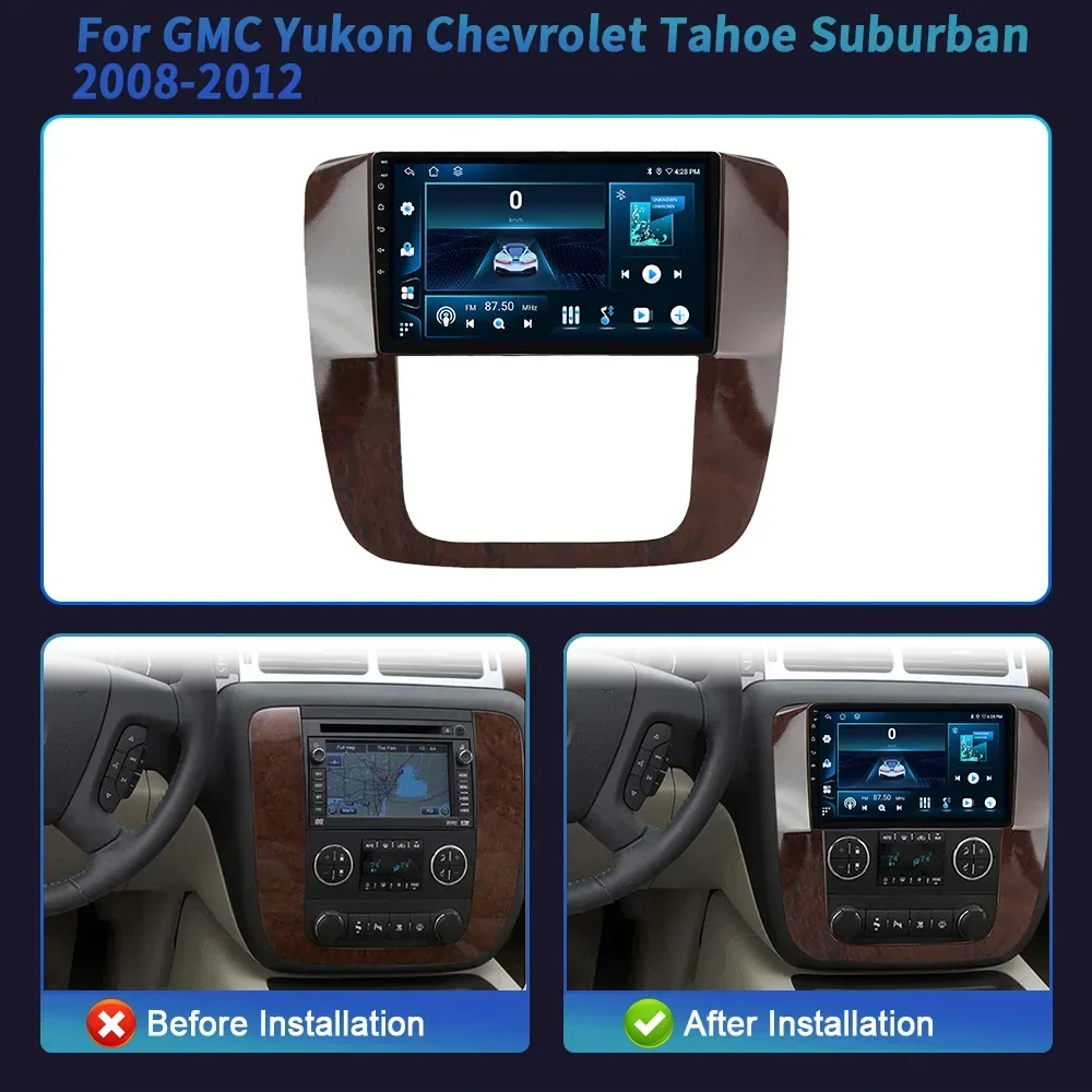 For GMC Yukon Chevrolet Tahoe Suburban 2008-2012 Android 14 Car Radio 4G GPS Wireless Bluetooth Carplay Multimedia Touch Screen