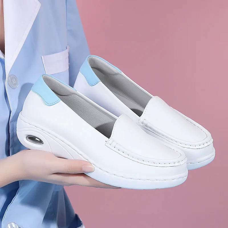 Small White Shoes Female Autumn 2023 Autumn and Winter Leather Casual Flat Nurse Shoes Cotton New Flat Single Shoes