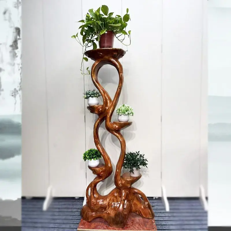 Multi-layer floor rack camphor wood overall carving root carver home decorative ornament
