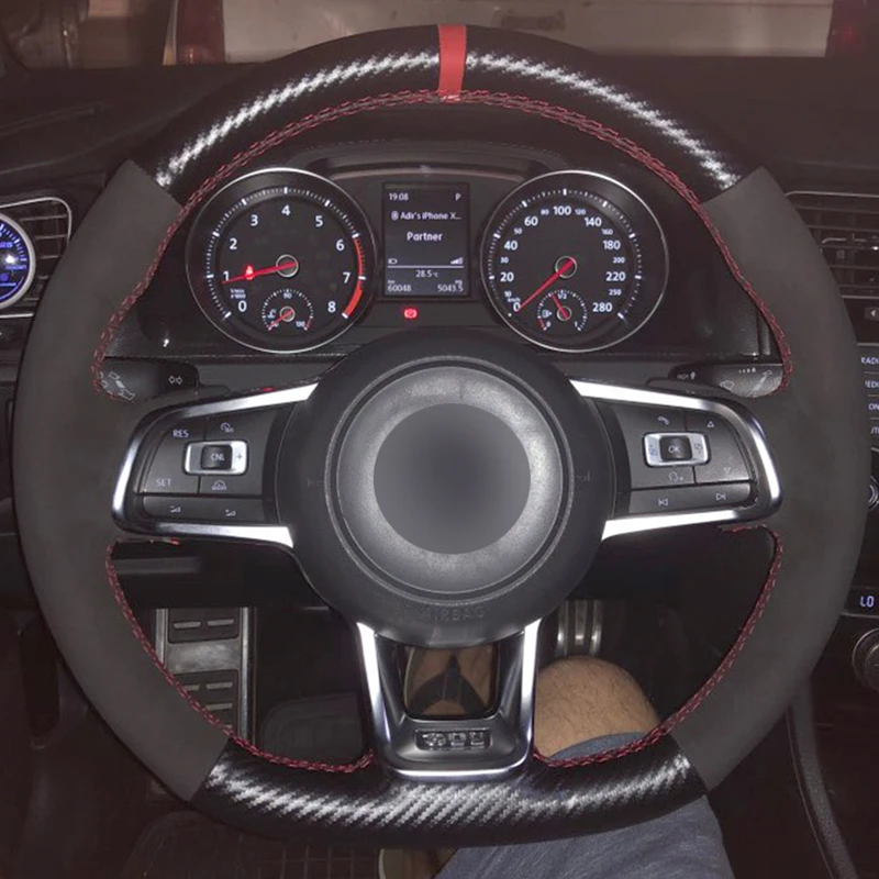 

Кожаный черный замшевый Синий Маркер из углеродного волокна для Volkswagen Golf 7 GTI Golf R MK7 VW Polo GTI