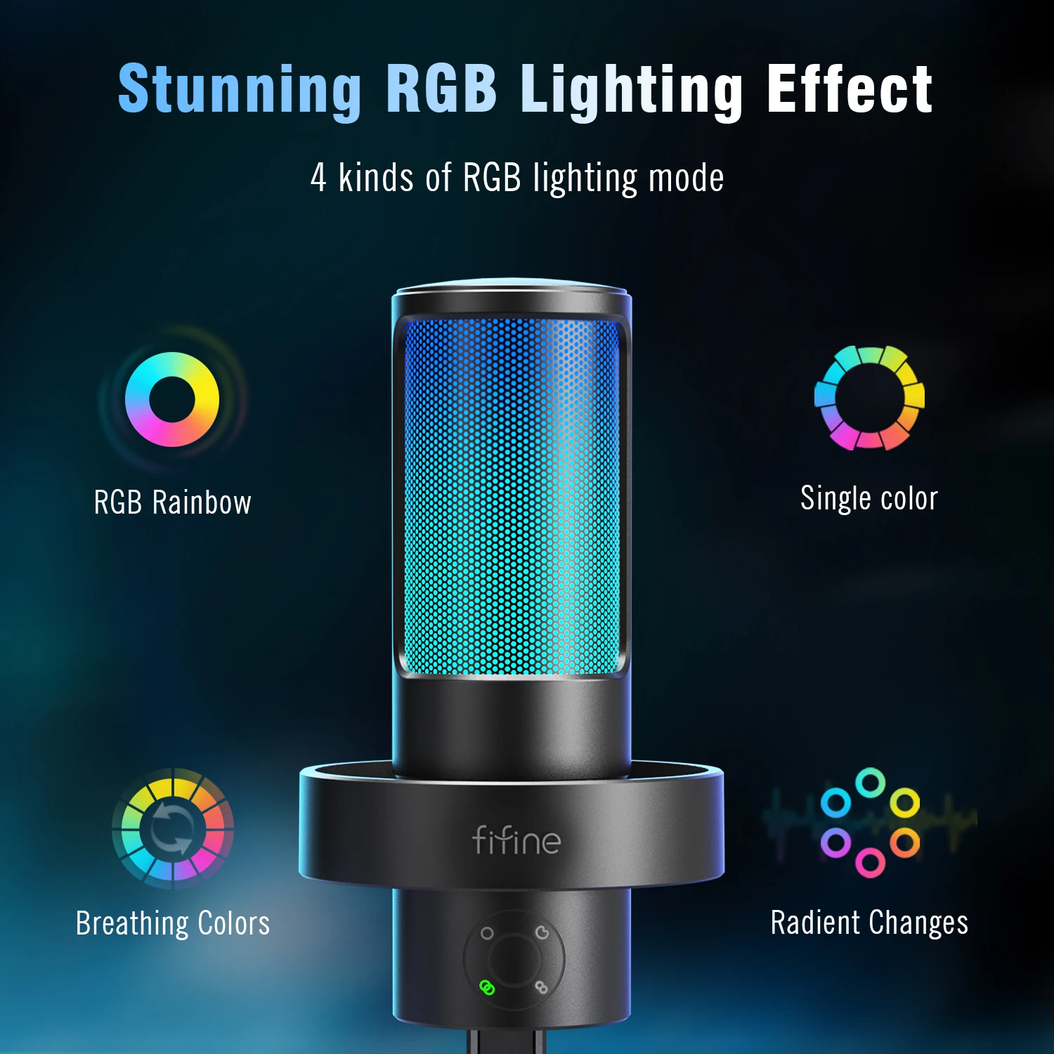 FIFINE Ampligame A8 PLUS USB MIC with Contrallable RGB,3 Capsules 4 Polar Patterns,Gain Dials,a Live Mic jack&a mute touch