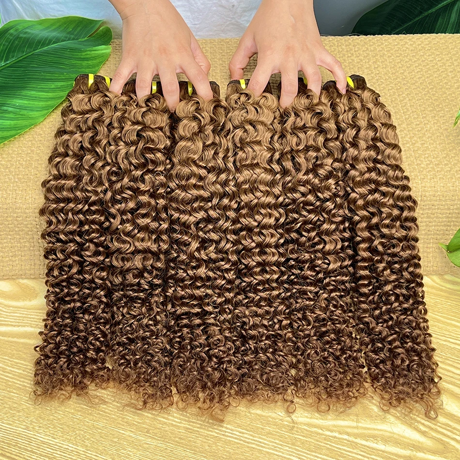 # 4 حزم من الشعر البشري المجعد باللون البني الداكن لحمة مزدوجة 100% شعر عذراء فيتنامية ملحقات حزمة 18-26 بوصة