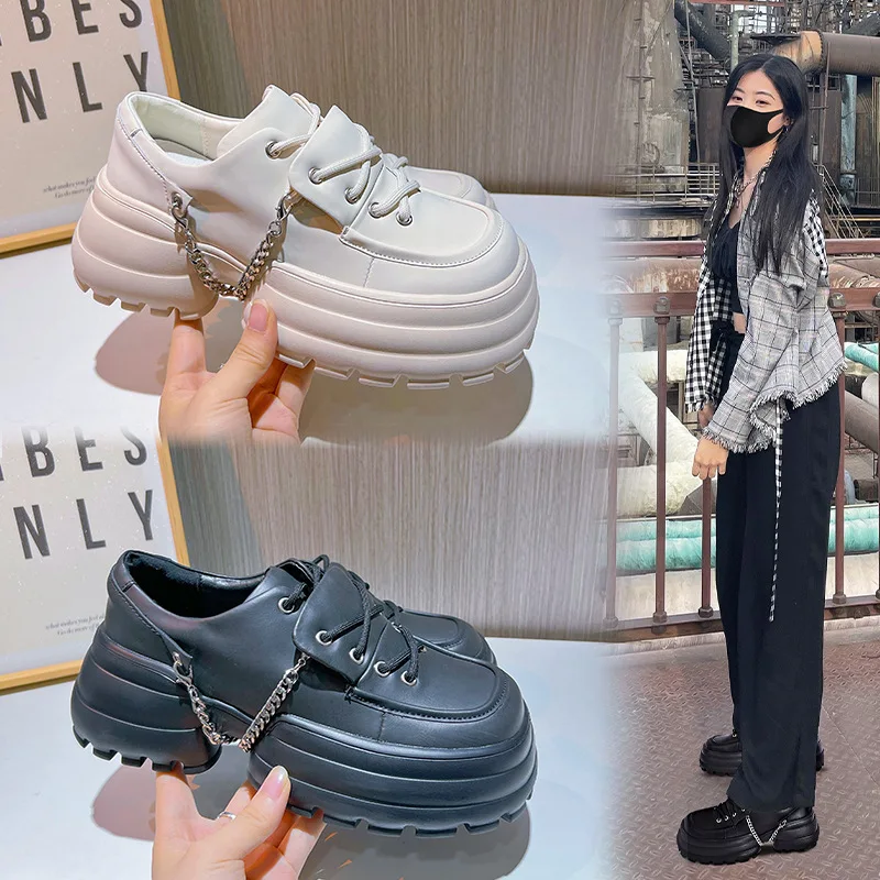 

Fashionable Foam Genuine Leather Women Spring New Thick Sole Sports Girls Versatile Casual Soft Soled Shoes Trendy Running Shoes