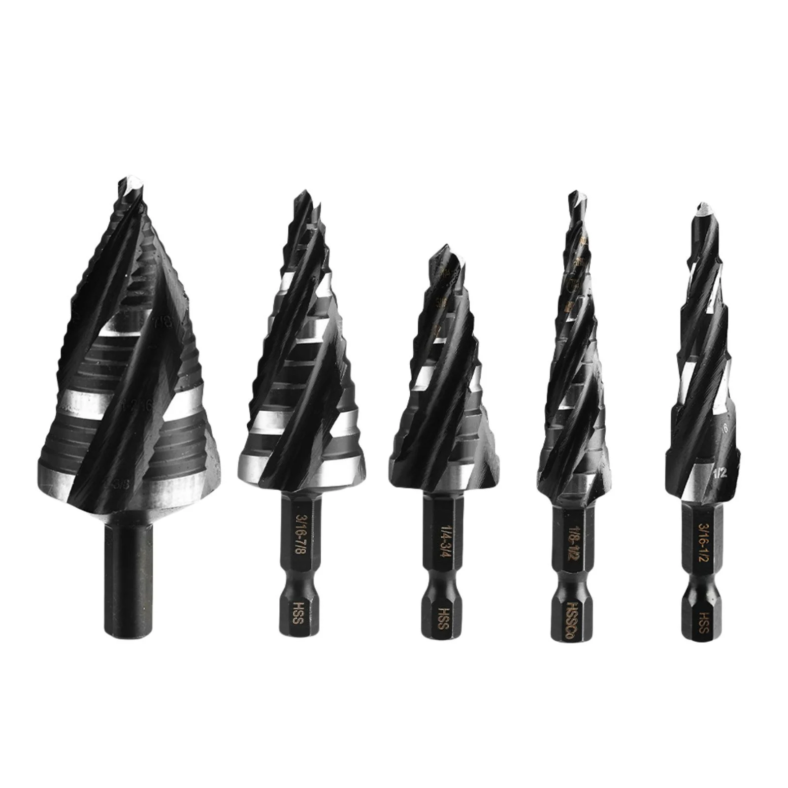 5Pcs/lot HSS Step Drill Bit Set Four Spiral Flute Step Bits For Metal Titanium-Coated HSS Drill Bits With 1/4