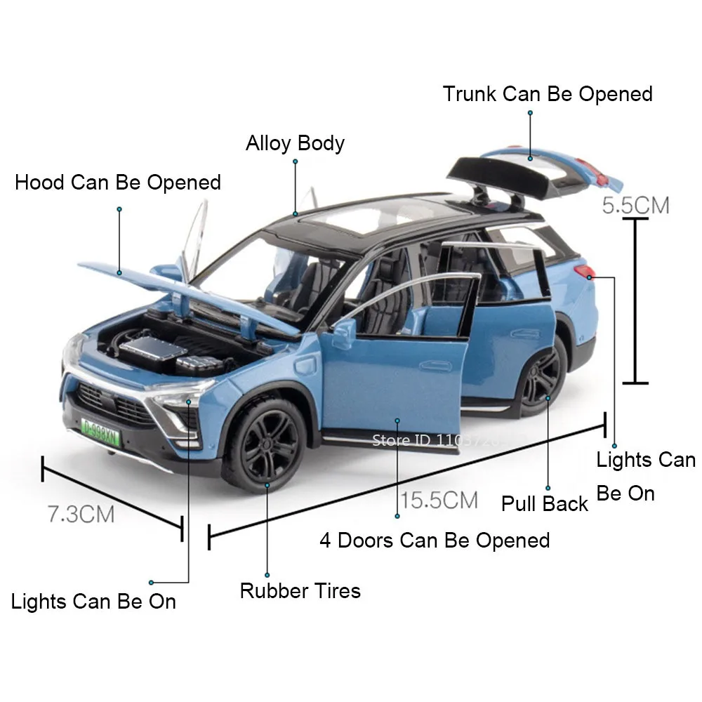 Schaal 1:32 NIO ES8 Li ONE Auto Speelgoedmodellen Legering Diecast Miniatuur Voertuig Speelgoed Geluid Licht Deuren Geopend Trek voor Kinderen Geschenken