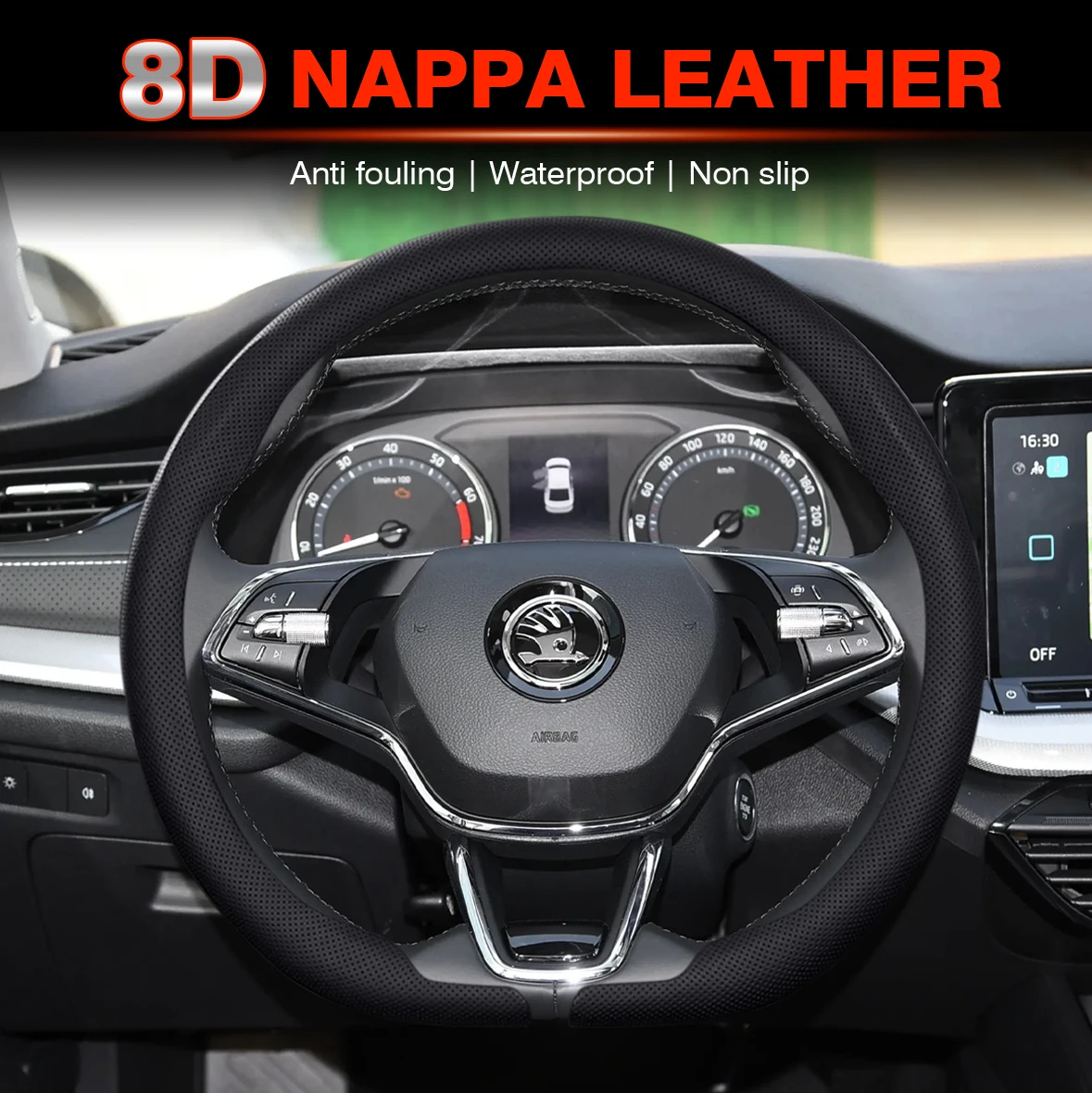

8D Nappa Leather Car Steering Wheel Cover for Skoda Octavia Mk4 2009-2020 2025 Ultra Thin Auto Steering Wheel Auto Accessories