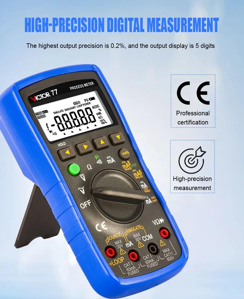 VICTOR 77 مقياس رقمي متعدد 2 في 1 4-20mA إشارة إخراج متعدد عملية مصدر إشارة 0.5% دقة 22mA 24V مصدر #5