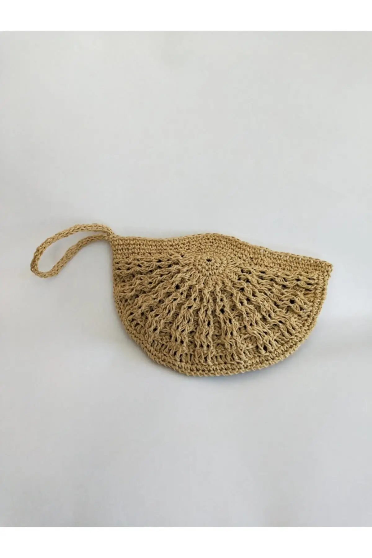 Uras Women Beige Handmade Weave Paper İpten Mussels Pattern Crochet Handwork Clutch Bag Women bag Shoulder Bag Handmade