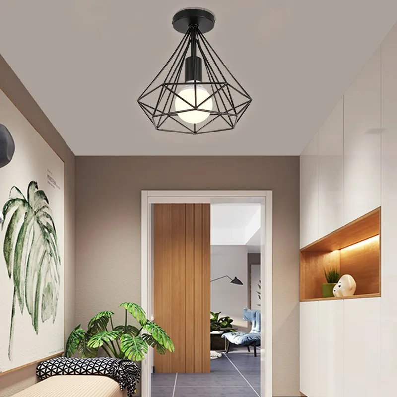 Industrial Style Diamond Shape Ceiling Lights Single Head Creative Restaurant Aisle Clothing Shop Cafe Interior LED Ceiling Lamp