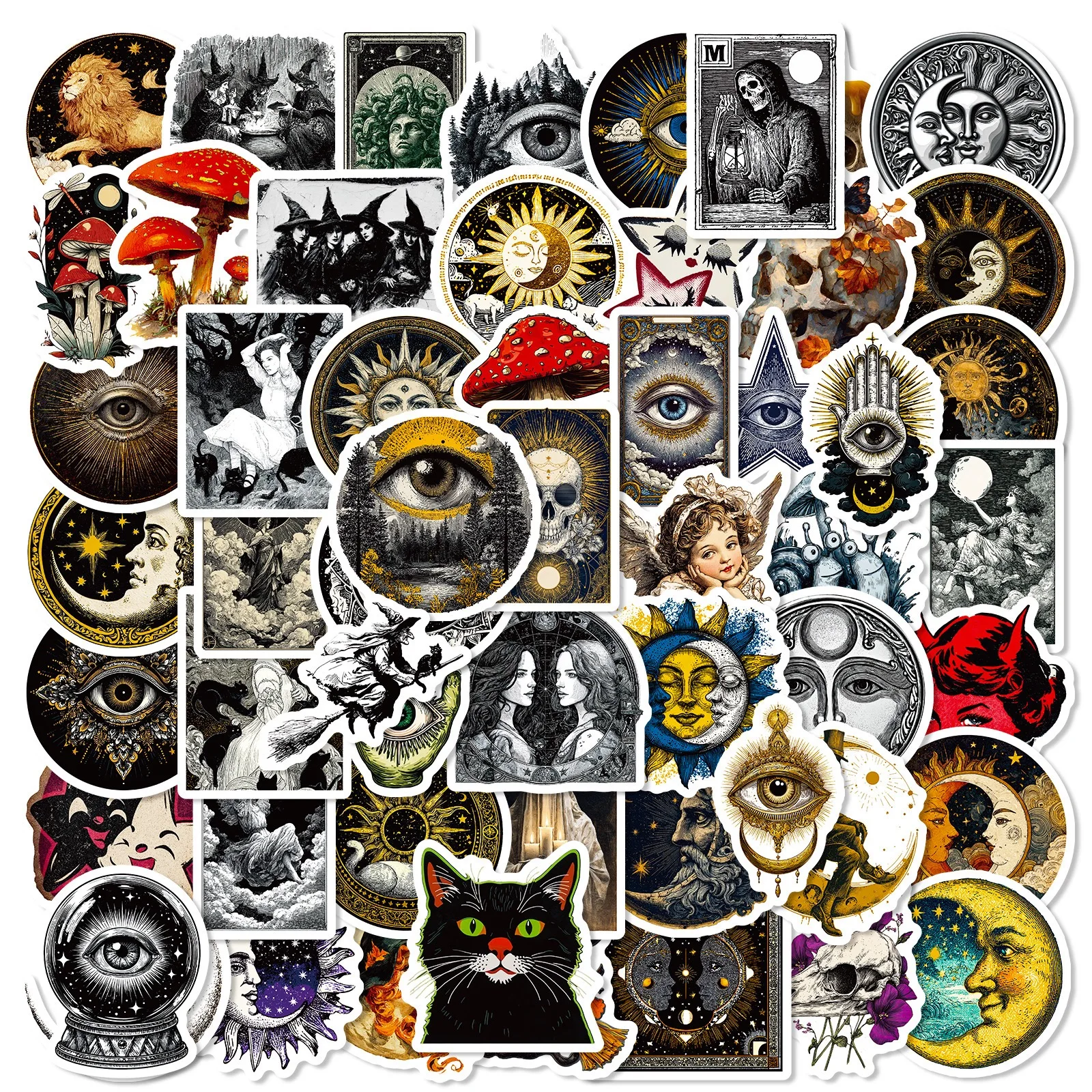 

10/56pcs Gothic Moon Sun Mysterious Evil Eyes Stickers Aesthetic Graffiti Decals Skateboard Phone Laptop Cool Goth Sticker Toys