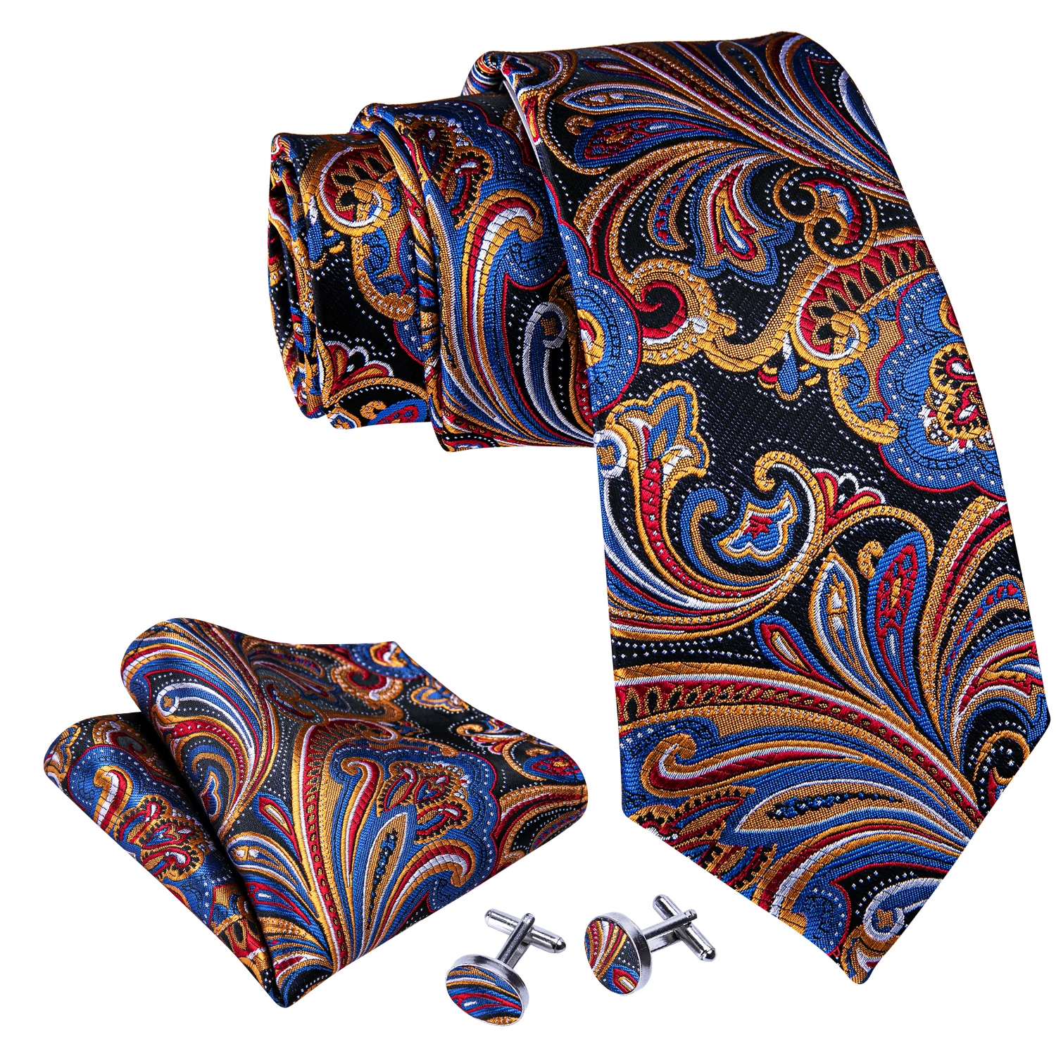 Colorful Floral Men Tie Handkerchief Cufflinks Set Jacquard Necktie for Man Male Wedding Business Ties Formal Dad Husband Gift