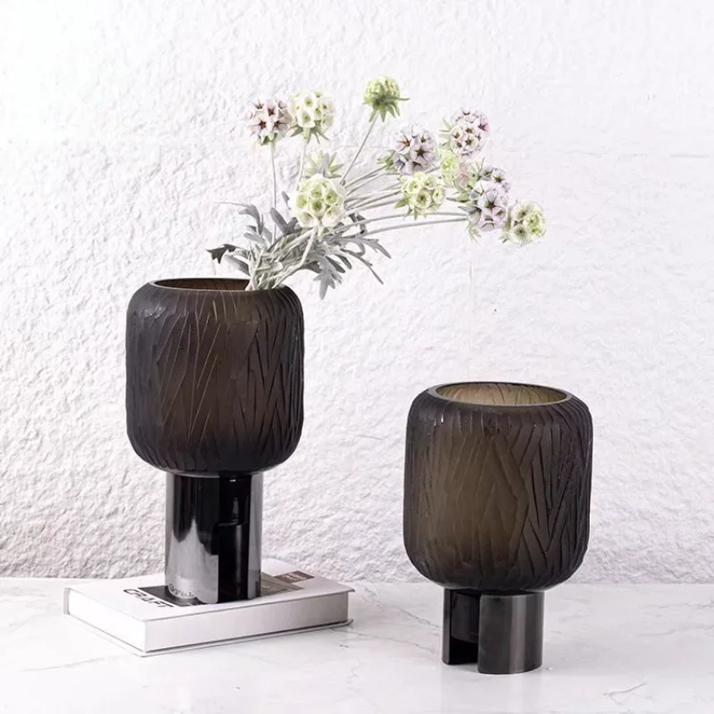 Modern light luxury glass vase, creative art flower ornament insert dried flower hydroponic dining table ornament