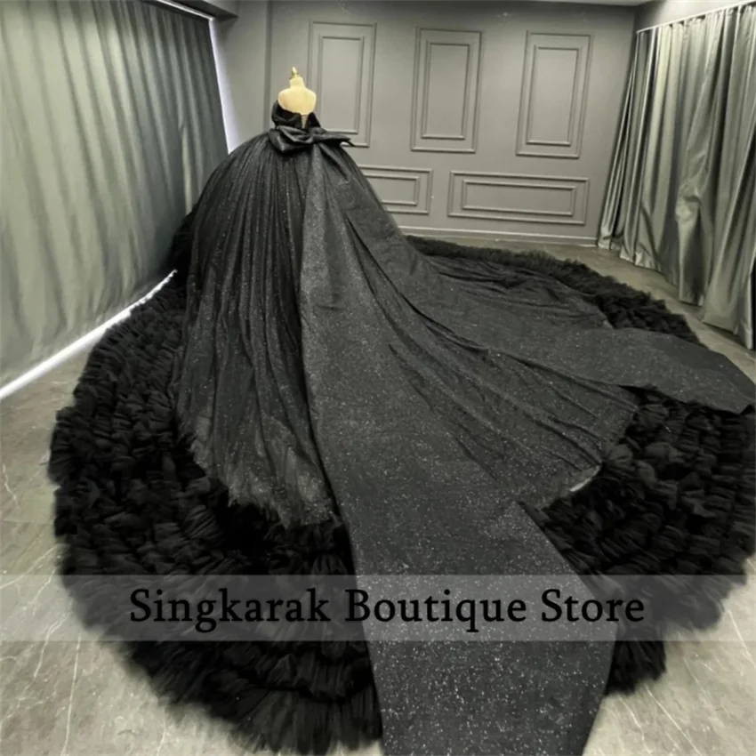 

Black Quinceanera Dresses Big Bow Off The Shoulder Applique Beading Tiered Ball Gown Vestidos De 15 Anos Sweet 16 Dress Customiz
