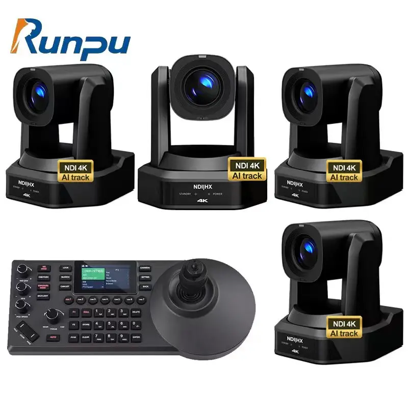HD66K-20N  Church Broadcast Kit=4 pcs SDI POE NDI 4K 20X PTZ Conference Camera AI track+a pcs ip controller Streaming