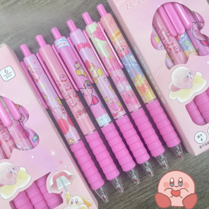 

6pcs Kirby Gel Pen Anime Cute 0.5MM Black Ink Neutral Pen Cartoon Pressing Ballpoint Pen School Stationery Office Supplies Gift