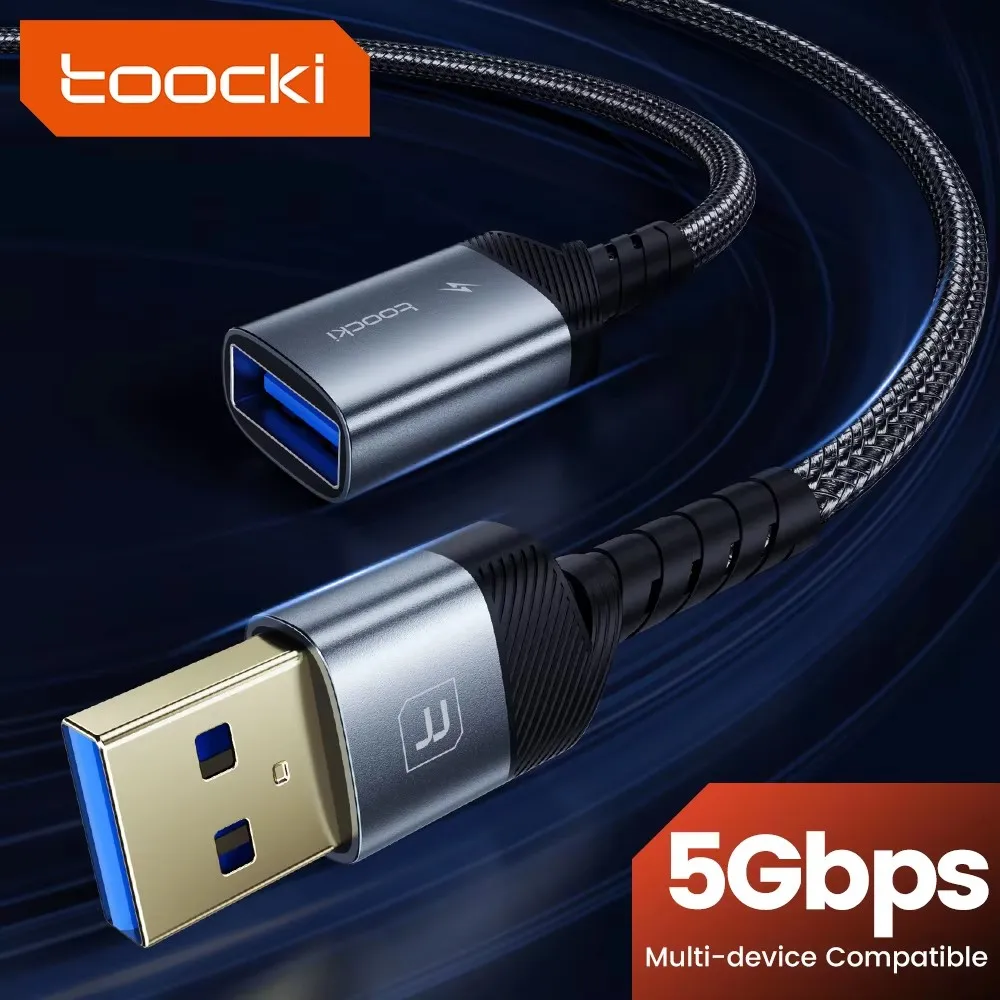 Toocki USB 3.0 Cable Male to Female USB Extension Cable 5Gbps High-speed Transmission Aluminium Alloy Data Cord for PC TV laptop