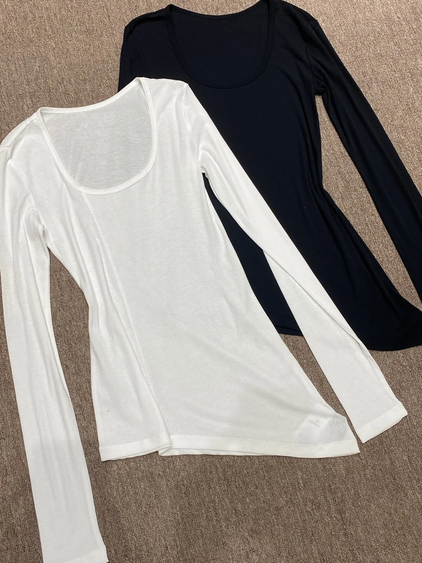 

Женская хлопковая футболка Ele Slim Fit с длинным рукавом, U-образным вырезом, асимметричным подолом, тонкая, базовая, простая, для женщин