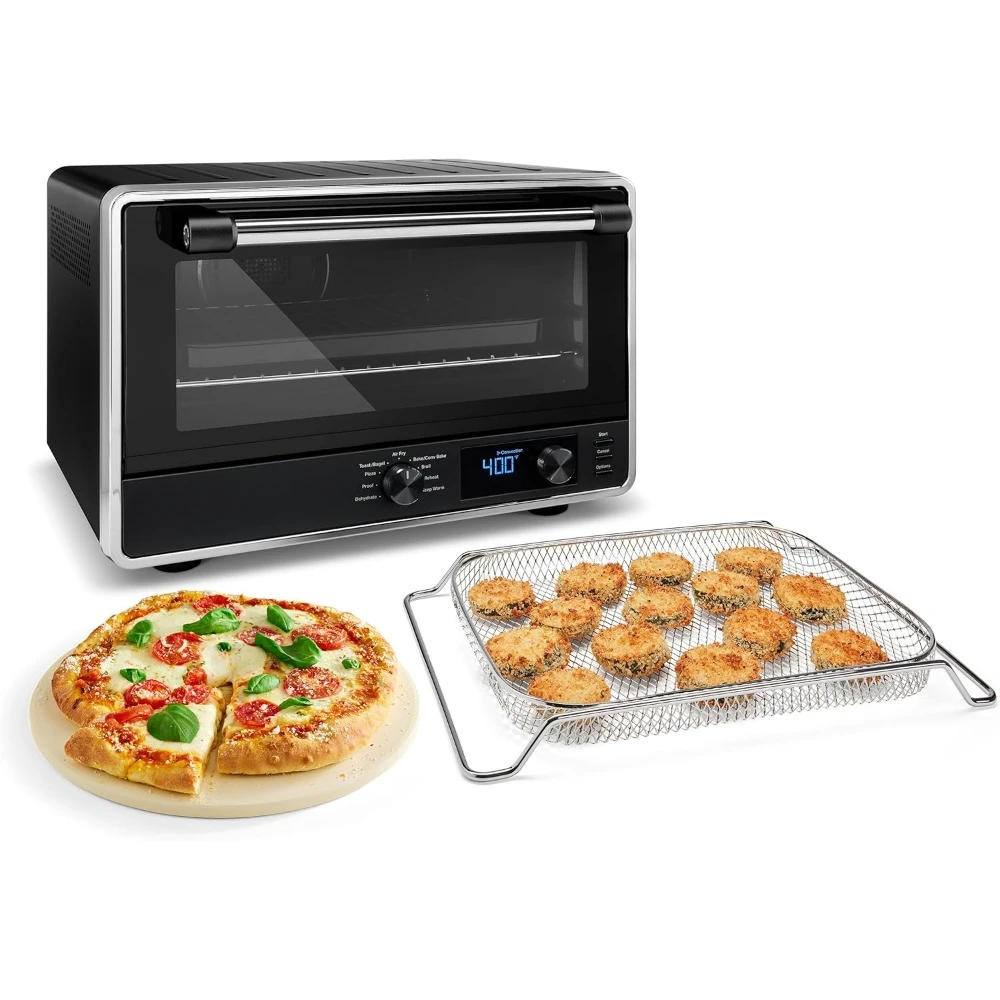 

Digital countertop oven with air frying and pizza stone, black matte finish