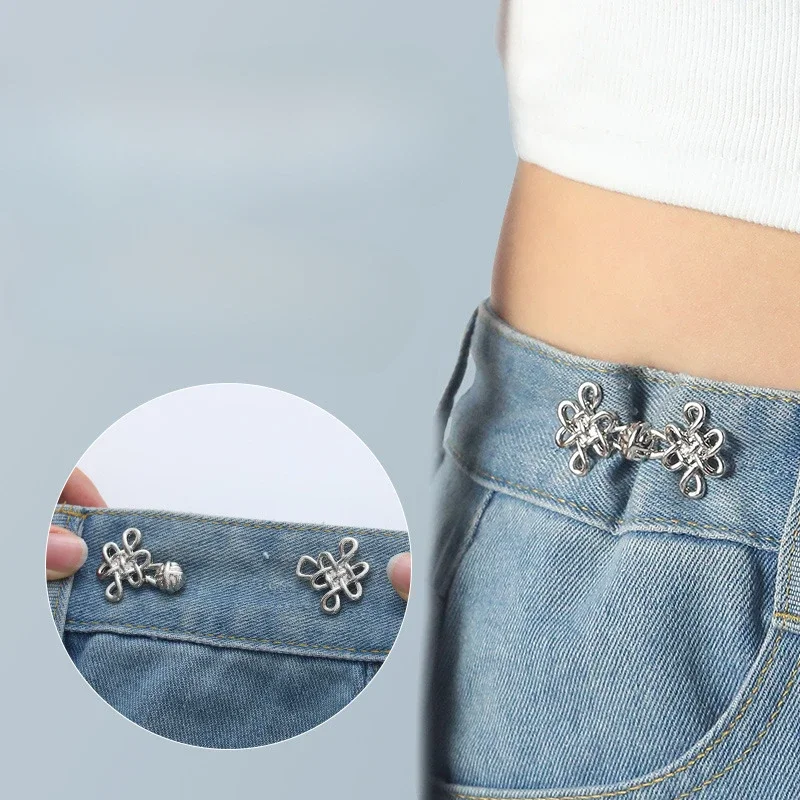 Beautiful Chinese Knot Tightener Waist Buckle for Jeans, No Sewing Required Butterfly Button Adjuster for Pants and Skirts Waist