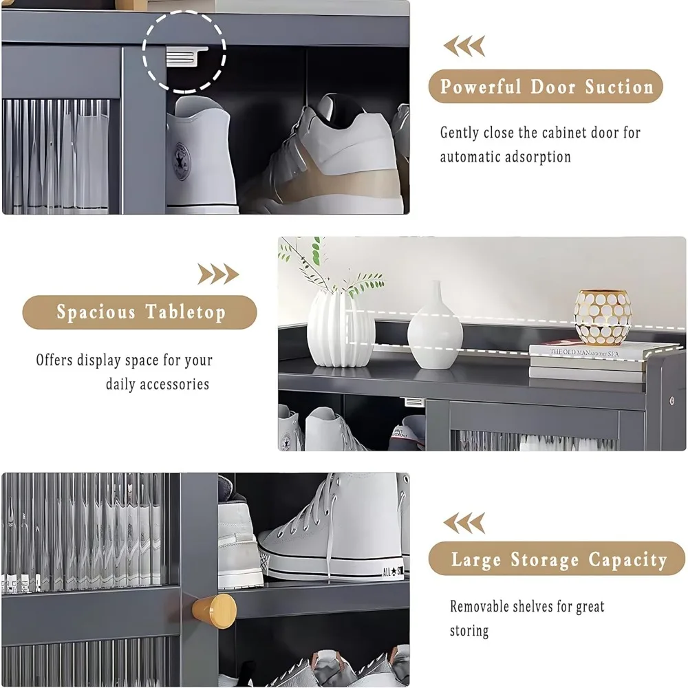 Shoe Rack Organizer, 8-Tier Shoes Cabinet with Doors, 36-40 Pairs Freestanding Shoes Rack, Shoe Storage Cabinet for Entryway image 3