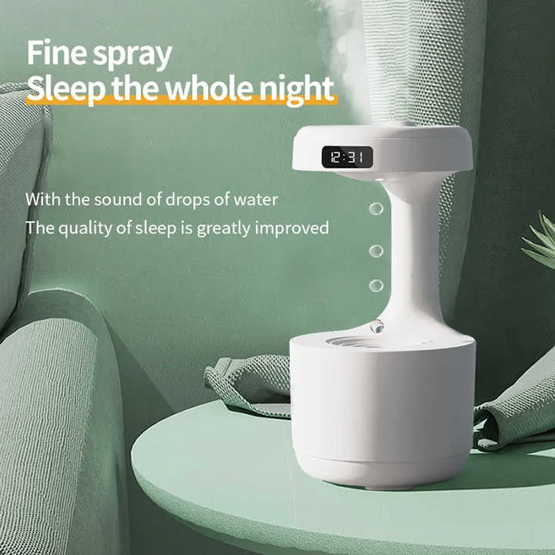 Water Droplet Air Humidifier 800Ml Anti-Gravity Essential Oil Diffuser Night Light Weightless Sprayer Decorations Desk Lamps