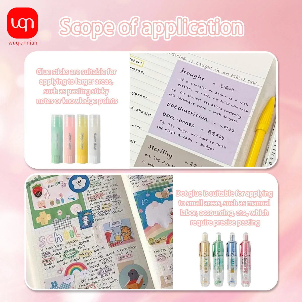 

WQN 2pcs Strong Adhesive Color Dot Glue, Press Type+ 2pcs High-Quality Color Solid Glue 9g, Spreading Type, Portable