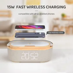 Digital Alarm Clock Radio Bluetooth Speaker Wireless Charger Snooze LED  Display for Samsung Xiaomi Huawei 30W Fast Charge New