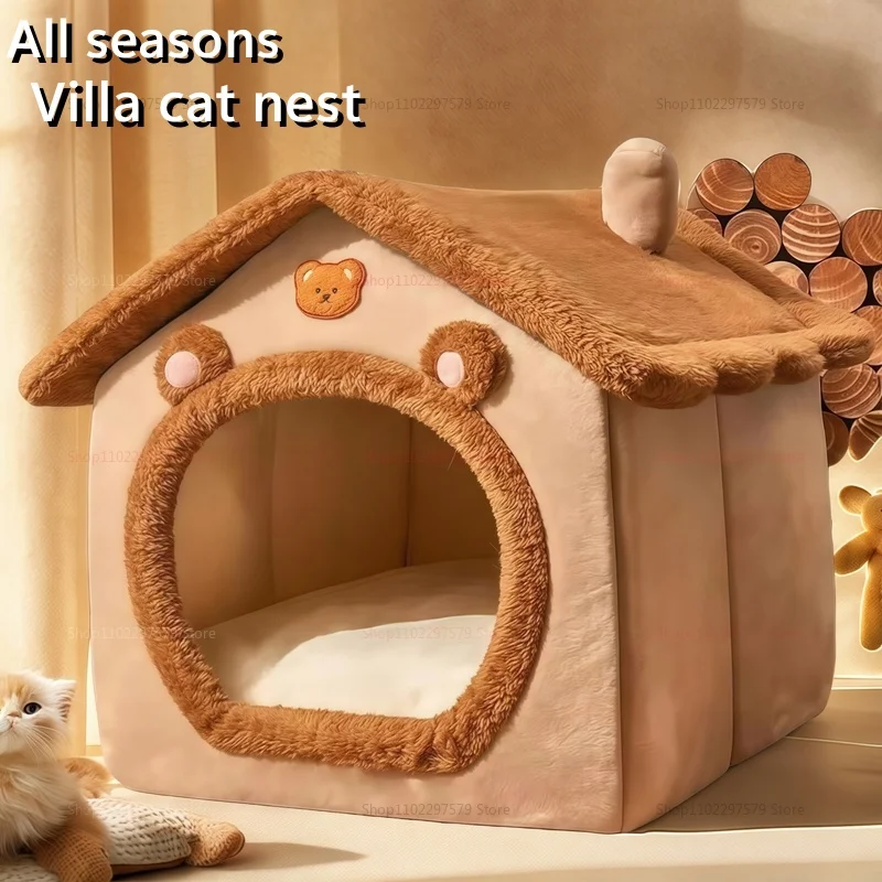 

Four seasons cat nest in winter warm closed dog house seat cushion removable dog bed creative soft winter warm cat nest 2025
